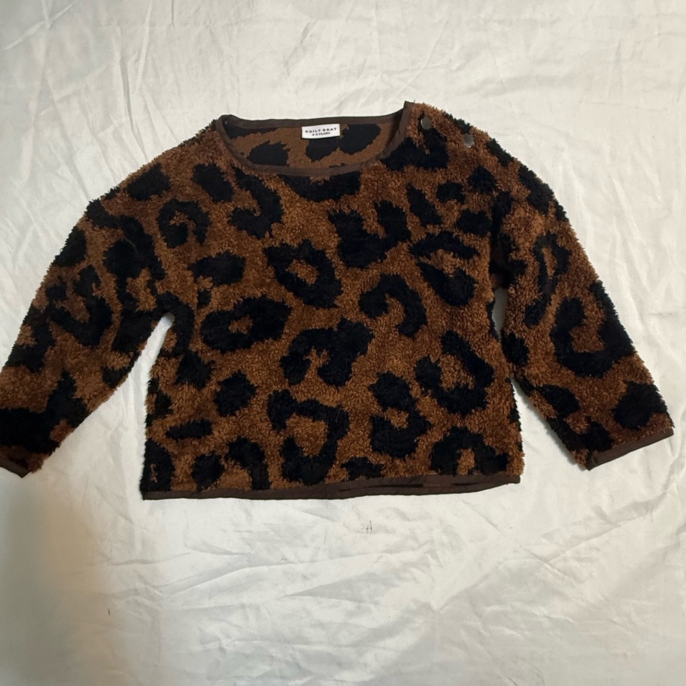 Cozy Leopard Plush Crewneck Sweater - Brown/Black
